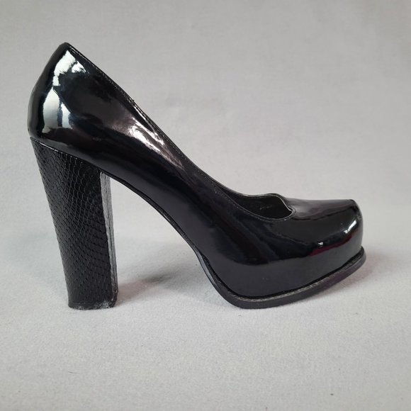 ShoeDazzle Womens Size 10 Black Block Heel Animal Print Patent Leather Pumps - Picture 6 of 7